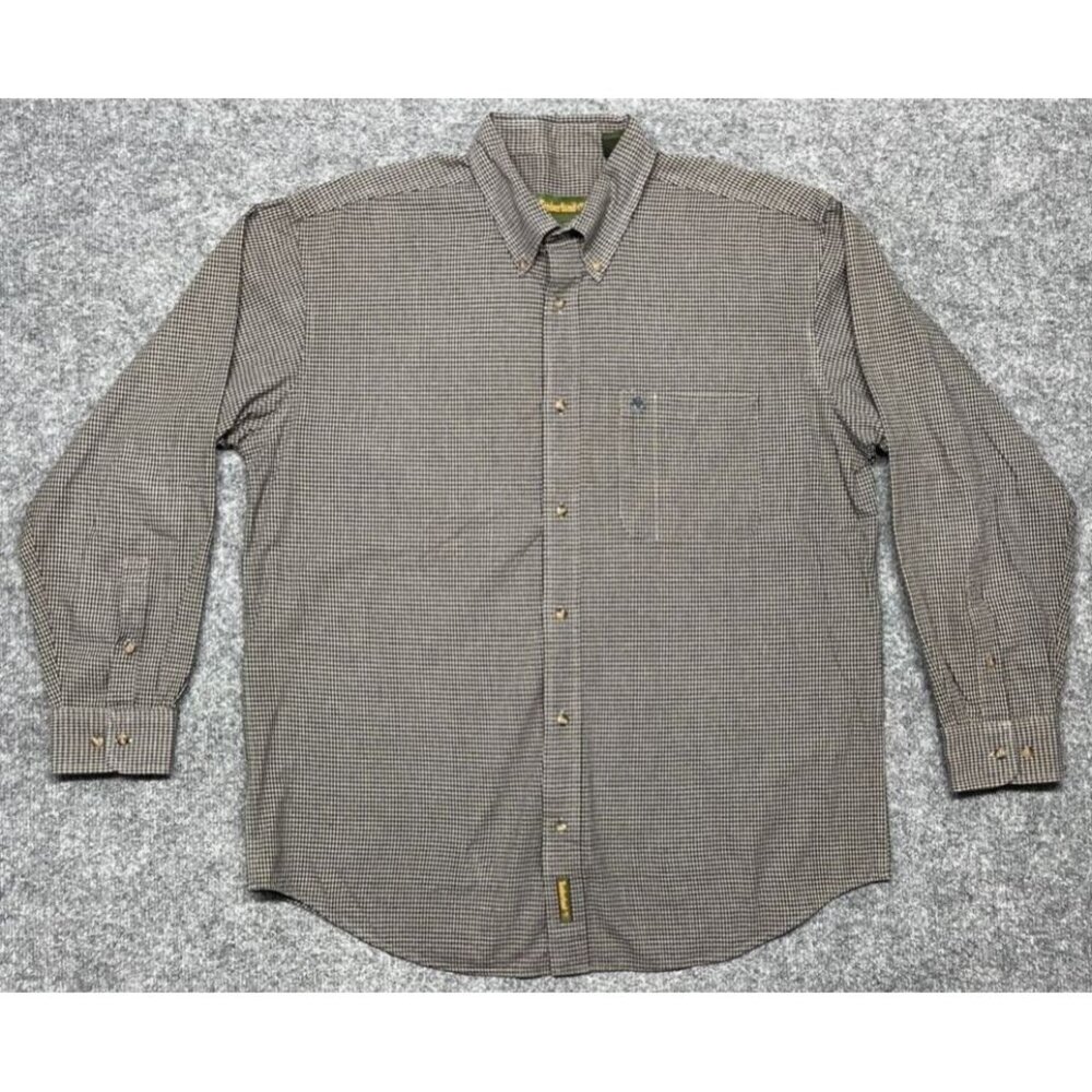 Timberland Shirt Mens L Blue Beige Gingham 100% Cotton Flannel Button Up